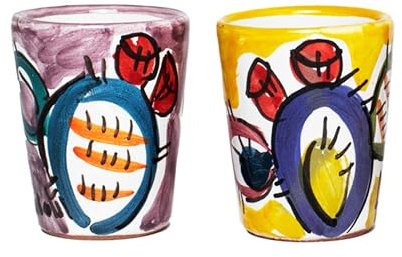 Hand-Painted Caltagirone Ceramic Shot Glass Set of 4 - Modern, Colorful, Fun Style - Perfect for Espresso and Liquors - Unique Gift Idea - Made in Italy