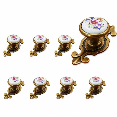 SEIWEI 1/8 Stück Metallknopfgriffe Schrankkn, 5 Stile Antik Design Porzellan Möbelknöpfe Griffe Knauf MöbelKnopf Runde Keramik Küche Bad Schrank Knöpfe Türknöpfe Möbelgriff