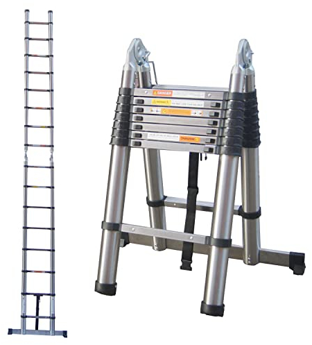 Teleskopleiter 2,6M Ausziehbare Leiter, Klappleiter Stehleiter Rutschfester, aus hochwertigem Edelstahl, Ausziehleiter Mehrzweckleiter, Haushaltsleiter 150 kg Belastbarkeit (5M (2.5+2.5m))