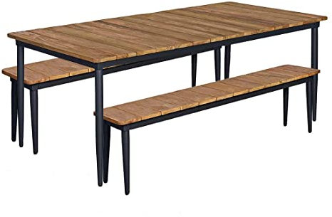 OUTLIV. Clark Gartenmöbelset 3-TLG. mit Gartentisch 220x100 cm in Aluminium/Teak recycelt, Moderne Sitzgruppe für Ihren Außenbereich