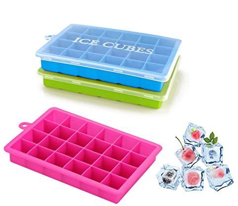 TAO CICADA Ice Cube Tray, 3 Pack Silicone Ice Cube Molds, Ice Cube Trays, Silicone Ice Trays, Easier to Release, BPA Free for Alcohol/Coffee/Beverages (Blue, Green, Rose red)