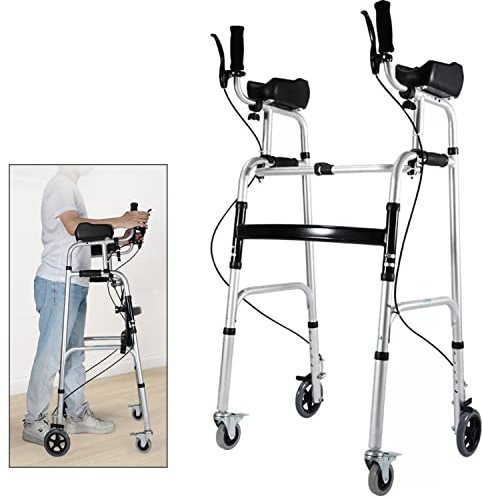 SEVEEZ Gehhilfe (mit Rädern), Mobilität Gehhilfe-Rahmen Mit Armstützkissen, Faltbar Hochbelastbar Aluminium Rollen Gehhilfe, Höhe Verstellbar