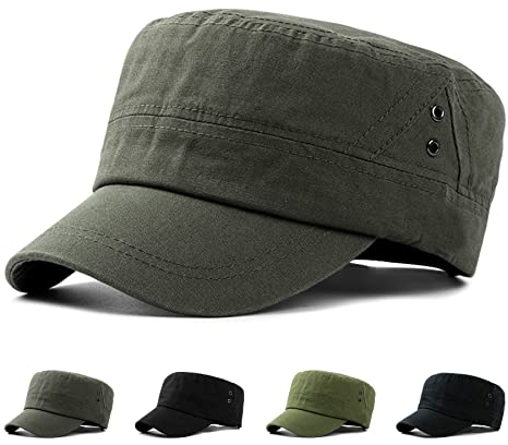 Momoshe Military Cap Herren XXL Army Cap Damen Grau 100% Baumwoll Militär Flat Mütze Armycap Kappe Cadet Hat Sonnen Vintage Verstellbar Unisex Grau