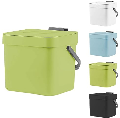 Compost Bin for Kitchen, 1.8 Gallon Hanging Small Trash Can with Lid, Sealed Food Waste Bucket for Counter Top or Under Sink, Indoor Garbage Bins for Bathroom, Bedroom, Living Room, Office (Green)