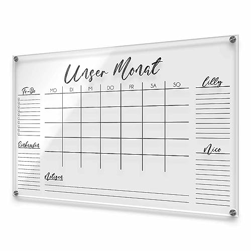 Wochenplaner personalisiert für die Familie - Acrylglas Kalender abwischbar zum beschriften - Familienplaner groß selbst gestalten - besonderes Muttertagsgeschenk Mama - ca. 60x40 cm