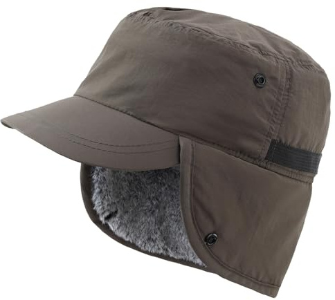 Decentron Sombrero de invierno para hombre con visera, gorra de cadete con orejeras, sombrero de piel sintética, repelente al agua, sombrero de papá para exteriores, Ejercito Verde, Talla única