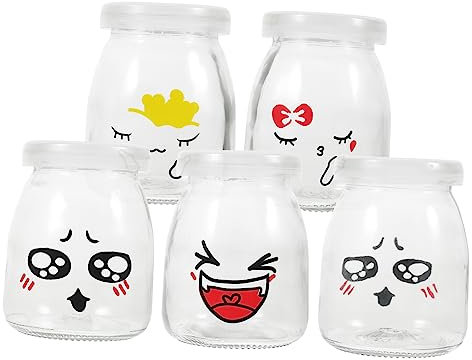 HEMOTON 5pièces Pots De Yaourt Verre Coupes à Dessert Verre Bouteilles De Lait Et Gelée Set