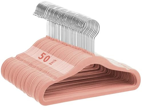 MangoKit halkfria barnklädhängare i sammet, ultrasmala platsbesparande klädhängare i sammet för barn, 360 graders vridbar krok, robusta klädhängare för barnkläder, 50-pack (28 cm, rosa)