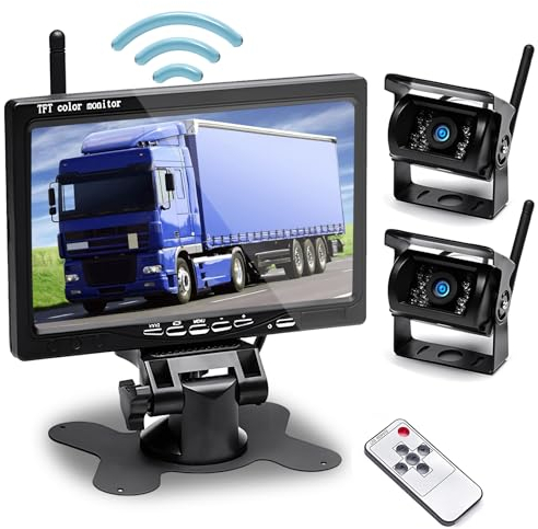 Hikity Rückfahrkamera Kabellos 7 Camper-Set mit 2 Geteilte Rück Kamera mit Nachtsicht IP67 Wasserdicht+Videoaufzeichnung für LKW, Anhänger Bus PKW Wohnmobile Vans 12V-24V