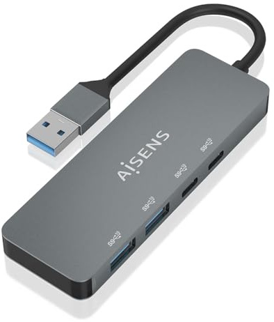 AISENS - A106-0696 - Hub USB 3.2 Gen2 10G USB-A, USB-A/M-2XUSB-C/H-2XUSB-A/H, Gris, 15Cm