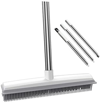 Amosfun Dual-use Rubber Pet Hair Remover Brush for Wood Floors and Carpets, Long Handle Fur Remover Brush for Bathroom and Household Floor Cleaning