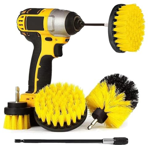 Cepillo Taladro Limpieza Kit, Cepillo para Taladro Eléctrico, Multifuncional Cepillos Taladro Suave para Limpiar Coche, Baño, Cocina, Azulejos,Sofá, Parrilla (4, Amarillo)