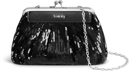 Vulkitty Clutch-väskor för Kvinnor, Vintage Paljettväska för Kvällsväskor för Damer Catching-väskor Fest Bröllopsväska Presentplånbok med Crossbody-kedja