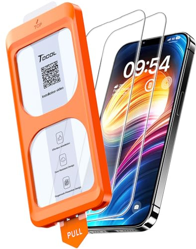 TOCOL Skärmskydd för iPhone 14, Automatisk Justering för Snabb Installation, 9H Hårdhet, Okrossbart Härdat Glas, HD-Transparent, 2 Pack