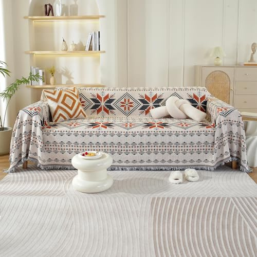 VanderHOME Baumwolle Couch Überwurf, Sofa Überzug 2/3/4 Sitzer, Multifunktionaler kuscheldecke, Artistic kuscheldecke, Wendbare Sofadecke 180 * 230cm-Orangefarbener Ahorn