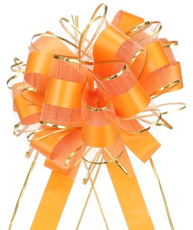 QUARKZMAN 5 Stück Geschenk Schleife 20cm Geschenkbänder Matte Ziehschleife Groß Dekoschleife für Geschenkverpackung Hochzeit Tüten Weihnachten Körbe Auto Deko, Hellorange