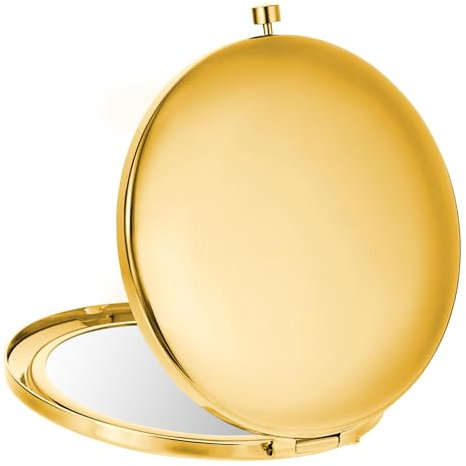 Aeaocvo Gold Taschenspiegel, 7 cm Taschenspiegel Gold mit Vergrößerung 1x / 2X, Tragbarer Klappbar Kleine Taschenspiegel für Frauen Mädchen