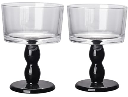 Boxonly Calice in vetro nero tinta unita, 200 ml, realizzato a mano, senza piombo, con design elegante, stelo nero retrò, ideale per vino, cocktail, feste e regali