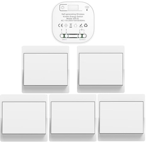 Cerhot EU interrupteur sans fil sans piles kit interupteur sans fil autoalimente va et vient sans fil sans pile radio interrupteur a distance eclairage domestique wireless switch (EU 1Gang 5V1 a)