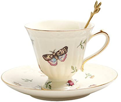 Set Tazza da caffè e Piatto in Ceramica con Cucchiaio, Tazza da tè pomeridiano Inglese Vintage e bollitore