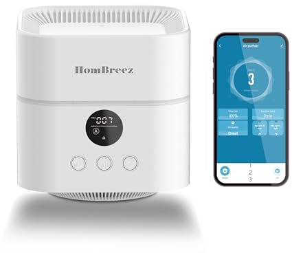 HomBreez Air Purifier and Humidifier Combo for Bedroom, Covers Up to 200ft², H13 True HEPA Filter, 500ML Water Tank, Quiet Cool Mist Top Fill Essential Oil Diffuser for Baby, Pet Room, APP Control
