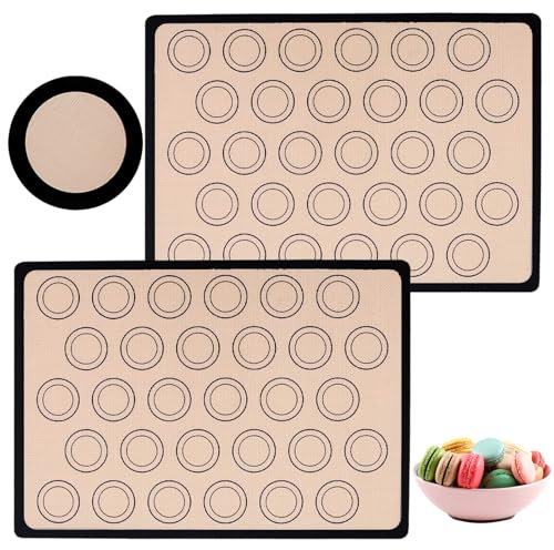 2 Tappetini da Forno per Macaron Tappetino Silicone per Amaretti Stuoia Pasticceria Riutilizzabile Tappetino da Forno per Macaron Antiaderente Facile da Pulire per Pasta Cioccolato Pizza 42x29.5cm