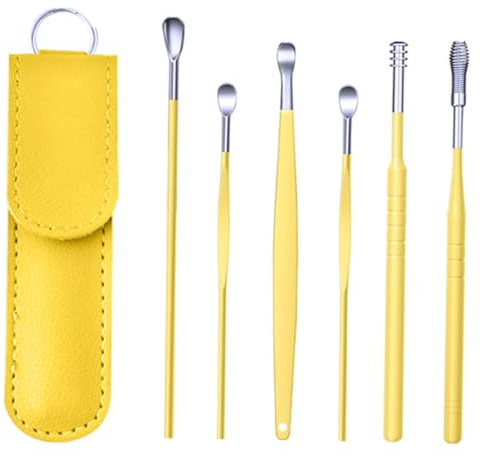 Healvian 2sätze -ohrschmalz-entfernern Ergonomische Tragbare Ohrenreinigungsspoons Mit Gelbem Lederetui Für Komfortables Und Sicheres Ohrreinigen Für Erwachsene Und Jugendliche
