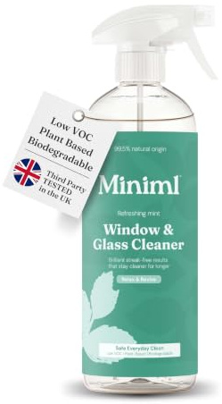 Miniml Spray nettoyant pour vitres et vitres 750 ml – Parfum menthe, finition sans traces, sans cruauté envers les animaux, végétalien, naturel et végétal, formule nettoyante non toxique