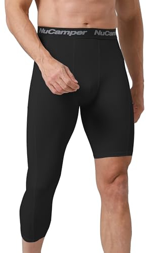 NuCamper Men's Compression Single Legging Tights with Pockets- 1/2 one Leg Single Running Leggings Quick-Dry Breathable Base Layer Sports Pants for Basketball Gym Cycling Fitness