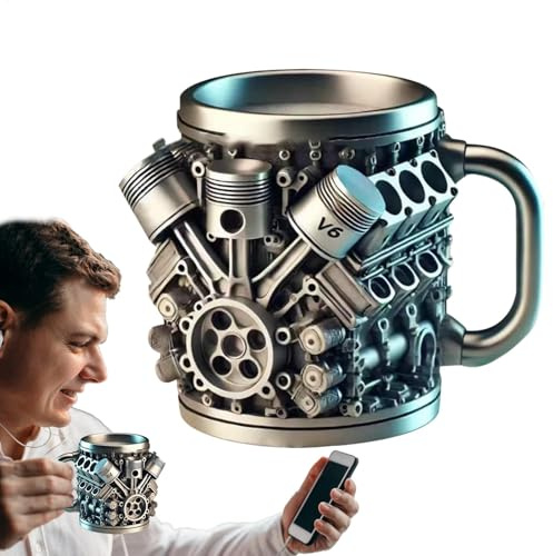 Poludatly V6/V8 Tasse à café personnalisée en acier inoxydable Motif moteurs V6/V8 Tasse à thé 3D réutilisable pour les amateurs de voitures