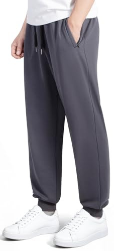 BULLIANT Pantalon Homme, Pantalon De Jogging Homme– Jogger Décontracté pour L'Entraînement,Survêtement Sportif Long en Coton avec Poches à Fermeture Éclair(Gris Foncé,L)