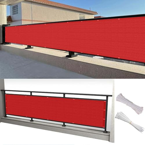 Recinzione Copertura 300 x 340 cm Respirante, Leggermente Trasparente, Durevole, Telo Schermante Giardino Copertura Balcone con Fascette e Funi, per Ringhiere/Esterno, Rosso