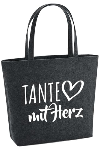 Huuraa Filzshopper Tante mit Herz Geschenk | Große Filz Einkaufstasche 22 Liter Shopper Filztasche Geschenkidee herausnehmbarer Tasche innen