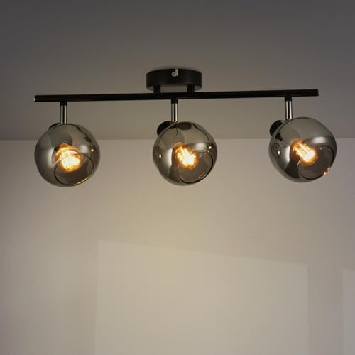 M Ledme - Lámpara de Techo Serie Glass 3 Focos, 3 Focos Led Interior de Techo Base E14, Focos LED Interior Acabado Negro (No incluye bombilla)