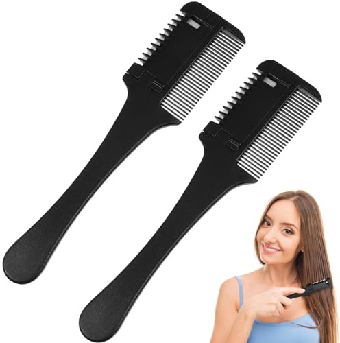 BESTYASH Doppelseitiger Haarschneidekamm 2 Stück Mit Sicherheitsrasierklinge Haarverdünner Und Styling Kamm Für Selbstgemacht Haarschnitte Zu Hause Kunststoff Schwarz