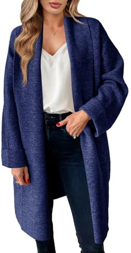 Saodimallsu Cardigan da Donna, Lungo, Leggero, Oversize, Aperto, Casual, Tinta Unita, per Autunno e Inverno, Blu Scuro, L