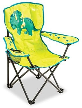 PlumbEZ Quest Kids Animal Camping Chair – Dinosaur Design – Lightweight Folding Children’s Outdoor Seat with Armrests, Cup Holder & Carry Bag