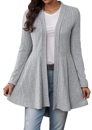Strickjacke Damen Lang Strickjacken Für Damen Elegant Cardigan Mittellang Tailliert Damenstrickjacke A Linie Strickmantel Schalkragen Strickcardigan Dünn Herbstmantel Frauen Frühlingherbst