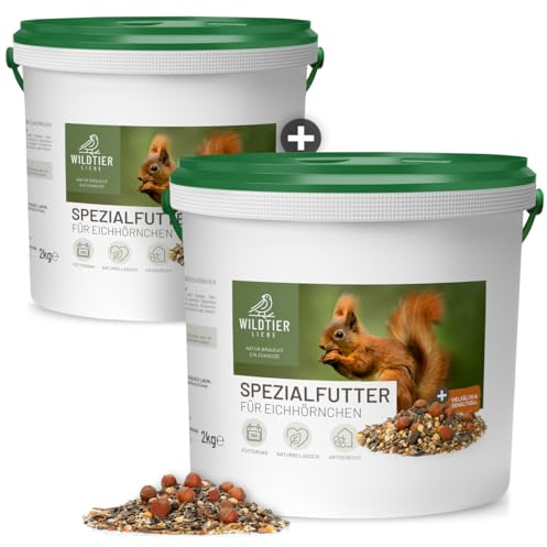 wildtier liebe Eichhörnchenfutter 2 x 2kg für Eichhörnchen & Streifenhörnchen I Ganzjahres-Futter Eichhörnchen; Streifenhörnchen Futter im 2er Set