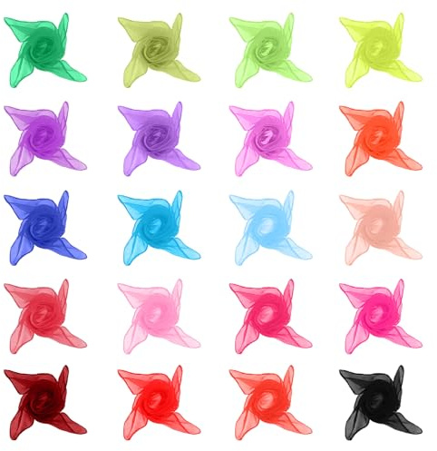 KLVGTIFS 20 Pezzi Foulard Colorati per Bambini, 20 Colori Foulard Colorati, Sciarpe di Giocoleria, Decorazioni per Panni da Giocoliere, 60 x 60cm Quadrata Fazzoletti per Bambini Danza, Spettacolo