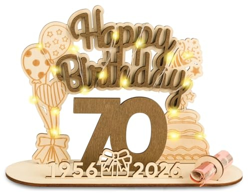 ARTREE Regalo de cumpleaños, 70 regalos de dinero, placa de madera, libro de visitas, regalo de dinero, cumpleaños, madera, 70 cumpleaños, cartel de madera para invitados, regalo personalizable