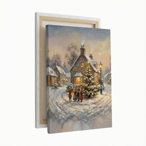 Cimpress Leinwandbild Rustikales Weihnachtsdorf, Leinwanddruck 20 x 30 cm, Hochformat, Geschenk zu Weihnachten oder Geburtstag, Dekoration für Zuhause
