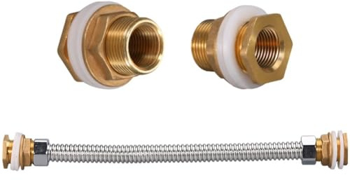 QOXEZY Kit di connettori per serbatoio dell'acqua piovana con raccordo in ottone e tubo pieghevole in acciaio inossidabile da 30 cm per serbatoio di pioggia e stoccaggio dell'acqua