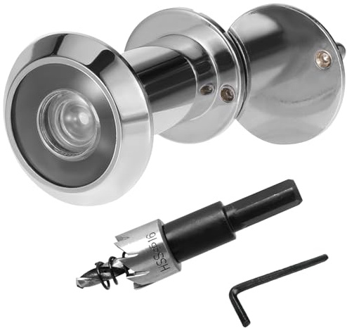Türspion mit Sichtschutz 220° Weitwinkel, Edelstahl Sicherheits-Türspion Einstellbare Länge Türspion für 35-60mm Dicke, inkl. 16mm Metallbohrer & Montagewerkzeug (Chrom Silber)