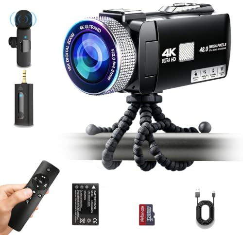 JVAXS 【Manual Focus】 2026 New 4K 60FPS Digital Camcorder, Video Camera with Touch Screen, 2.4G Remote Control, External Lavalier Microphone, Octopus Tripod, 32G TF Card & 2 Batteries for Vlogging