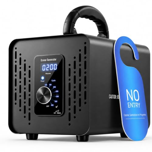 GMGXX Generatore di Ozono 120000mg/h, Smart Ozonizzatore Purificatore d’Aria con Doppia Modalità CYCLE e TIMER, Avvio Ritardato, Timer 120 Min, Macchina Ozono Deodorante O3 per Casa Auto fino a 400㎡