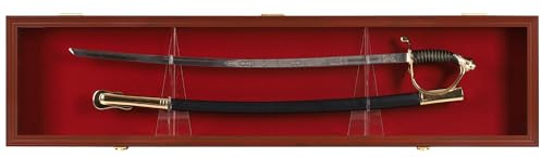 Sword Saber Display Case Cabinet Stand Holder Lightsaber Shadow Box Wall Mount Lockable with 98% UV Protection Red Color Felt (Mahogany Finish)