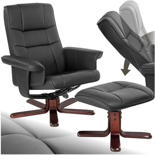 tectake® Fernsehsessel mit Hocker, Relaxsessel mit Liegefunktion, TV Sessel drehbar, Sessel mit Schlaffunktion, Lesesessel bequem, Schlafsessel, für Wohnzimmer, Schlafzimmersessel - schwarz/braun