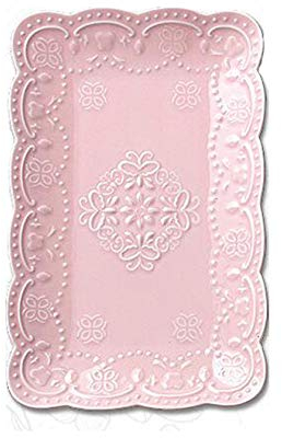 YBK Tech - Assiette rectangulaire en forme de dentelle en porcelaine pour le petit déjeuner et le thé de l'après-midi, Porcelaine, rose, 12-inch