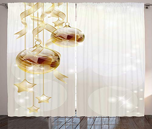 ABAKUHAUS Weihnachten Rustikaler Gardine, Weihnachtskugeln Moderne, Schlafzimmer Kräuselband Vorhang mit Schlaufen und Haken, 280 x 245 cm, Gelb Weiß
